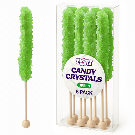 Green Rock Candy Sticks, 8 ct Crystal Rock Sugar Candy for Parties, Candy Buffets, Dessert Toppings & Favors