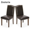 thumbnail image 1 of Zestoria Set of 2 Upholstered Dining Chairs, Modern Fabric with Nailhead Trim & Wood Legs, Dark Brown, 1 of 7