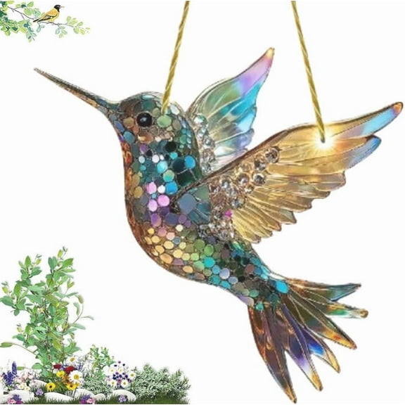 ZestqaQ Acrylic Hummingbird Sunshade Pendant, Decorative Wall Ornament, Stained Glass Inspired Gift, Home and Garden Decor, Unique Holiday Decoration