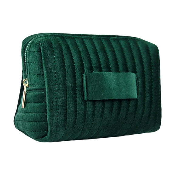 ZestqaQ Embroidered Striped Velvet Cosmetic Bag, Portable Makeup Storage Organizer, Waterproof Polyester Travel Pouch, Sleek Zippered Cosmetic Case, Stylish Daily Use Cosmetic Holder