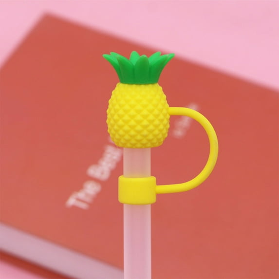 ZestqaQ Silica Gel Straw Covers, Reusable Splashproof Straw Toppers, Cute Portable Straw Caps, Fits Large-Diameter Straws, Unique Pineapple Design for Outdoor Activities