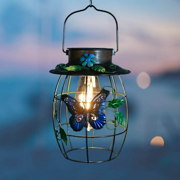 ZestqaQ Solar Lanterns, Iron Butterfly Outdoor Lights, Hanging Solar Lanterns, Patio Iron Grids Decor, Garden Landscape Lighting