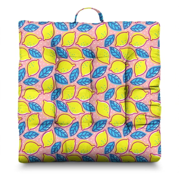 Zesty Lemon Floor Cushion - 22x22 Inch Large Pillow, Dutch Velvet, Fresh Citrus Pattern for Tatami & Living Room