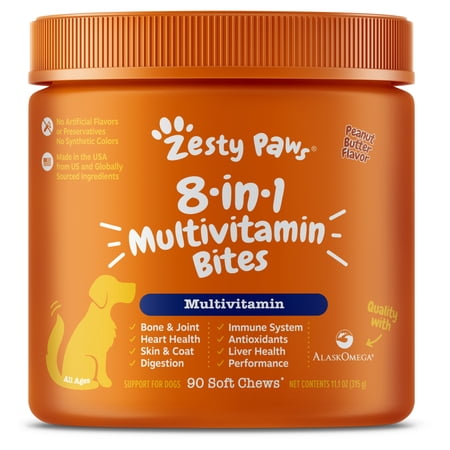 Zesty Paws 8-in-1 Multivitamin Bites Peanut Butter Flavor Dog Supplement, 90 Count