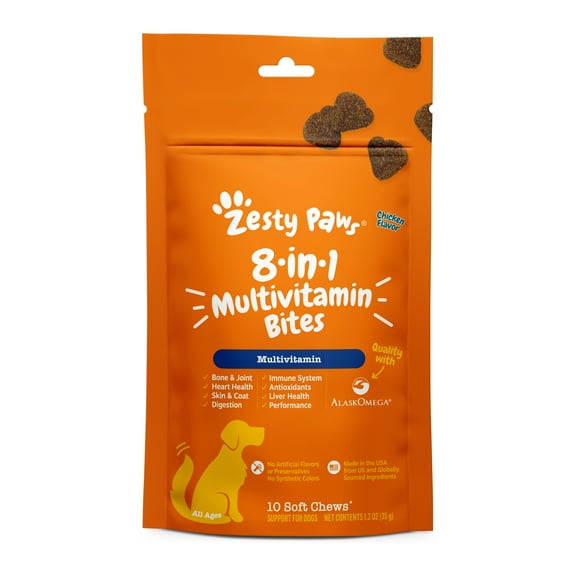 Zesty Paws 8-in-1 Multivitamin Bites for Dogs, for Overall Wellbeing, Chicken 10ct