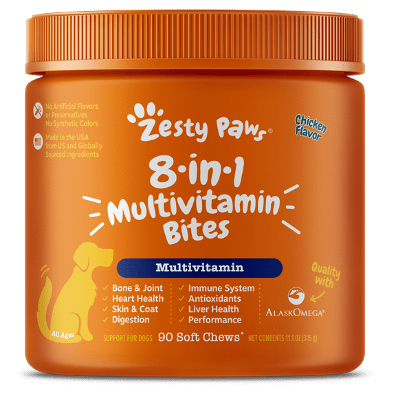 Zesty Paws 8-in-1 Multivitamin Bites for Dogs, for Overall Wellbeing Chicken Flavor, 90ct