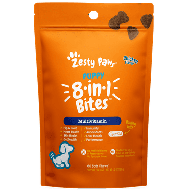 Zesty Paws 8-in-1 Multivitamin Bites for Puppies, Chicken, Overall Wellbeing, 60 Count