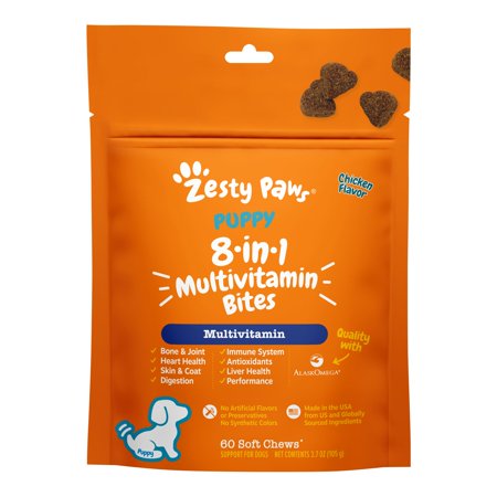 Zesty Paws 8-in-1 Multivitamin Bites for Puppies, Chicken, Overall Wellbeing, 60 Count