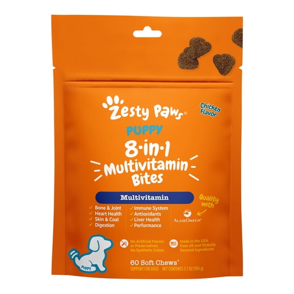 Zesty Paws Puppy 8-in-1 Multivitamin Bites Chicken Flavor Dog Supplement, 60 Count