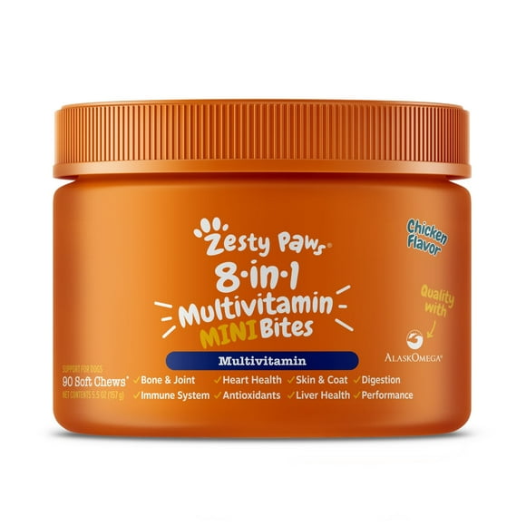Zesty Paws 8-in-1 Multivitamin Mini Bites for Small Dogs, Chicken, 90 ct