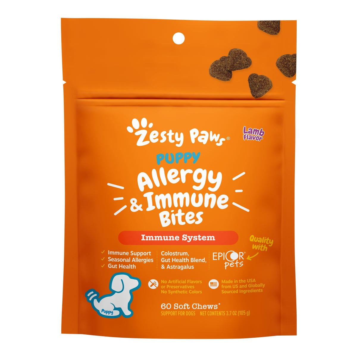 Zesty Paws Allergy & Immune Puppy Bites, Dog Supplement for Allergies & Immune Health, Lamb 60ct
