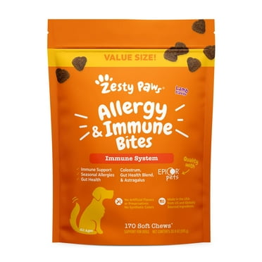 Zesty Paws Allergy & Immune Bites for Dogs, for Allergies & Immune Support, Lamb, 170ct