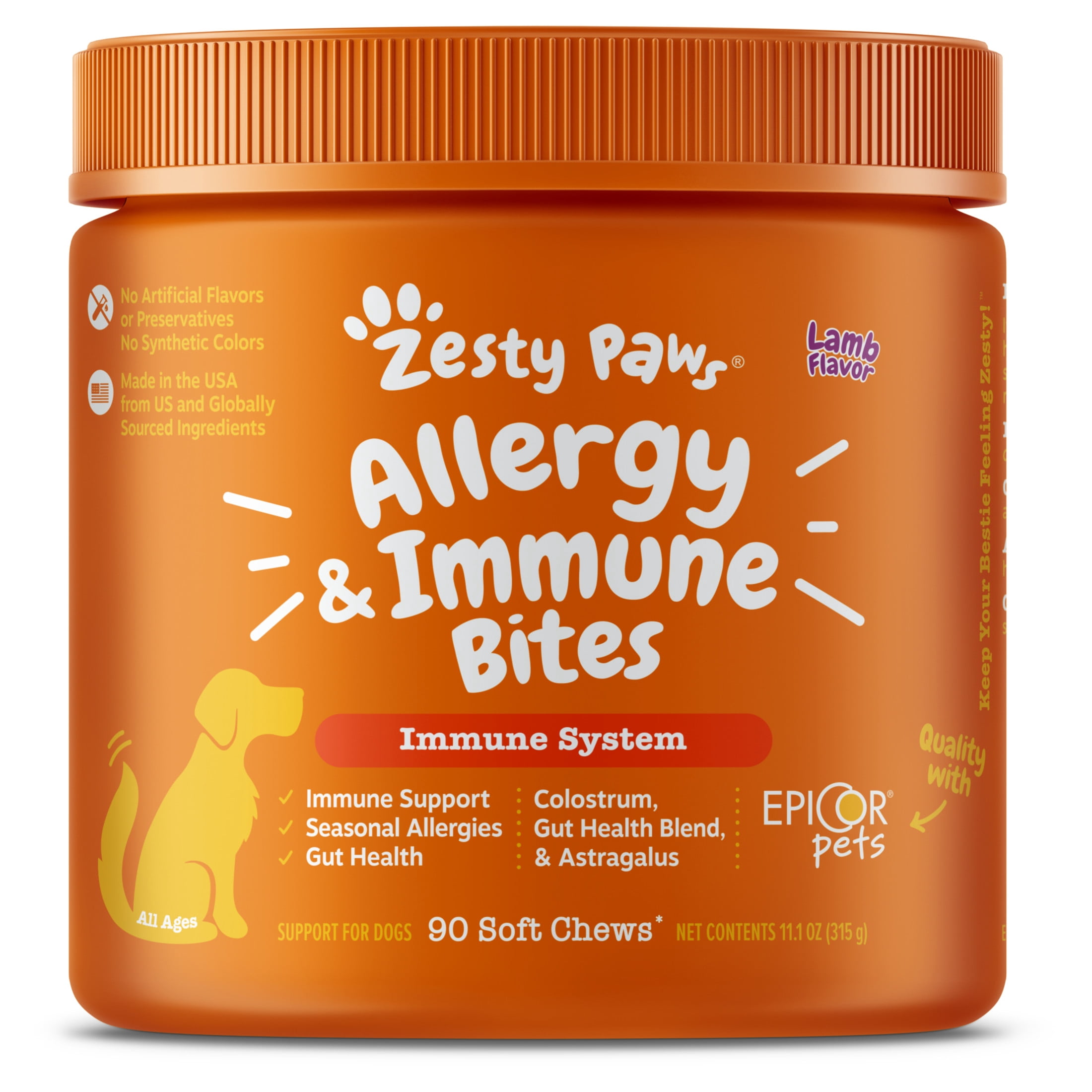 Zesty Paws Allergy & Immune Bites Lamb Flavor Dog Supplement, 90 Count