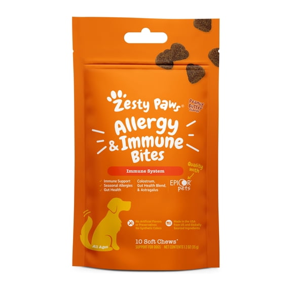 Zesty Paws Allergy & Immune Bites Peanut Butter Flavor Dog Supplement, 10 Count