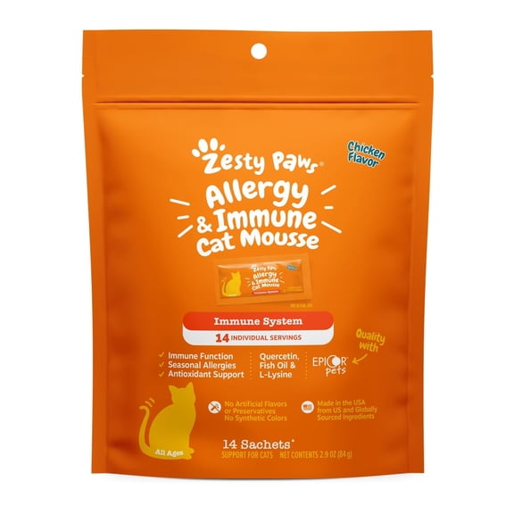 Zesty Paws Cat Mousse Allergy & Immune, for Seasonal Allergies, Chicken, 14ct pouch