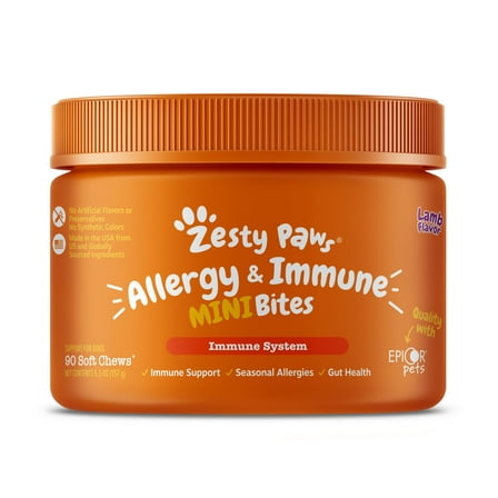 Zesty Paws Allergy & Immune Mini Bites for Small Dogs, for Seasonal Allergies, Immune   Sensitive Skin & Gut Health, Lamb Flavor, 90ct