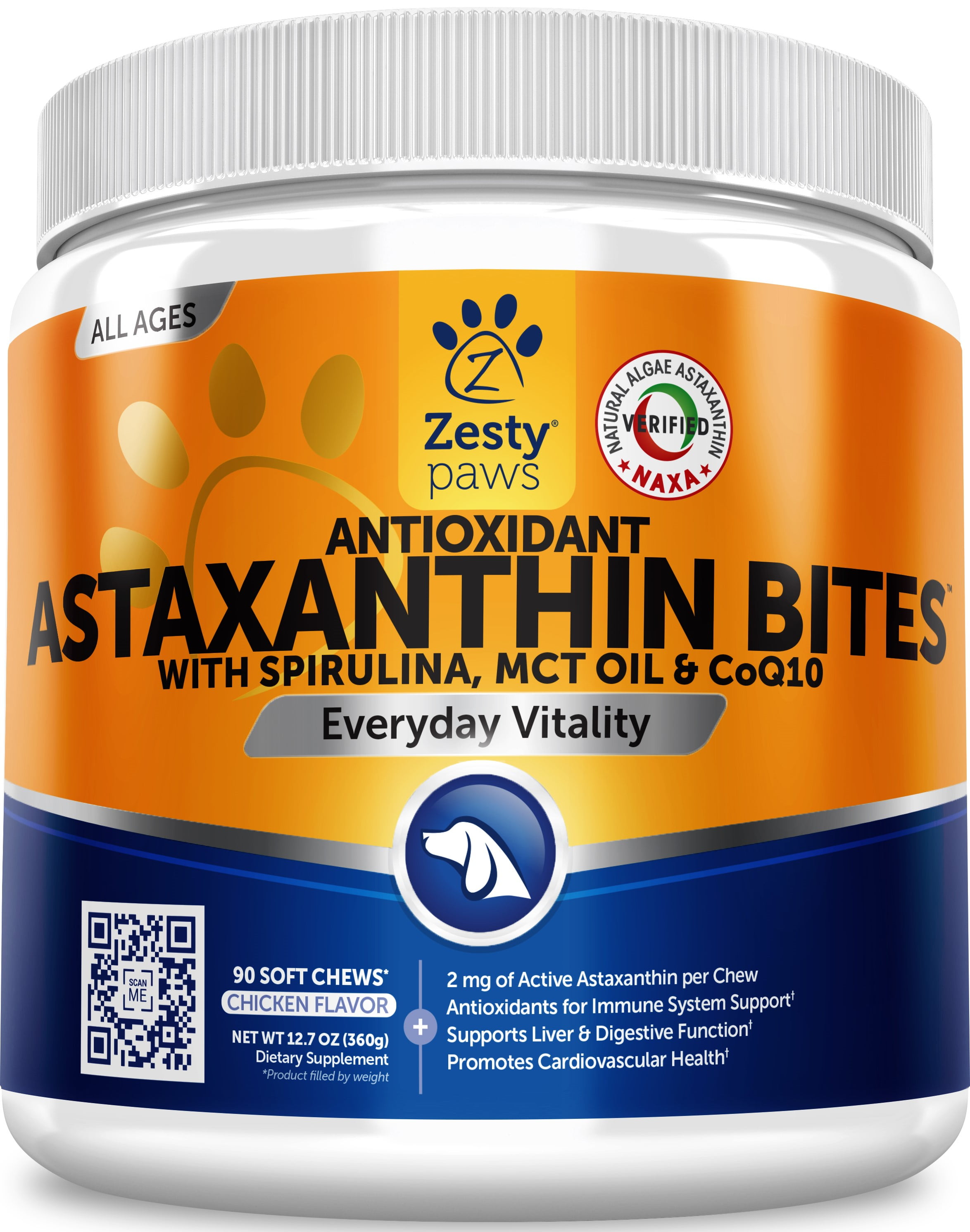 Zesty Paws Astaxanthin Chews for Dogs, With Spirulina & CoQ10, 90 Ct