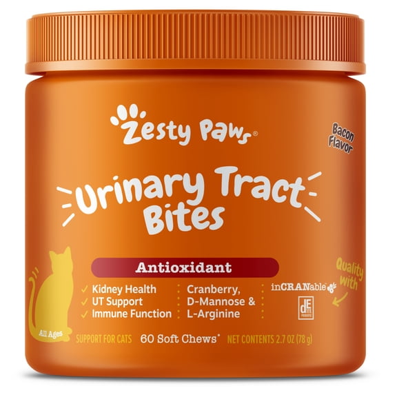 Zesty Paws Bacon Flavored Urinary Tract Bites for Cats, 60 Count