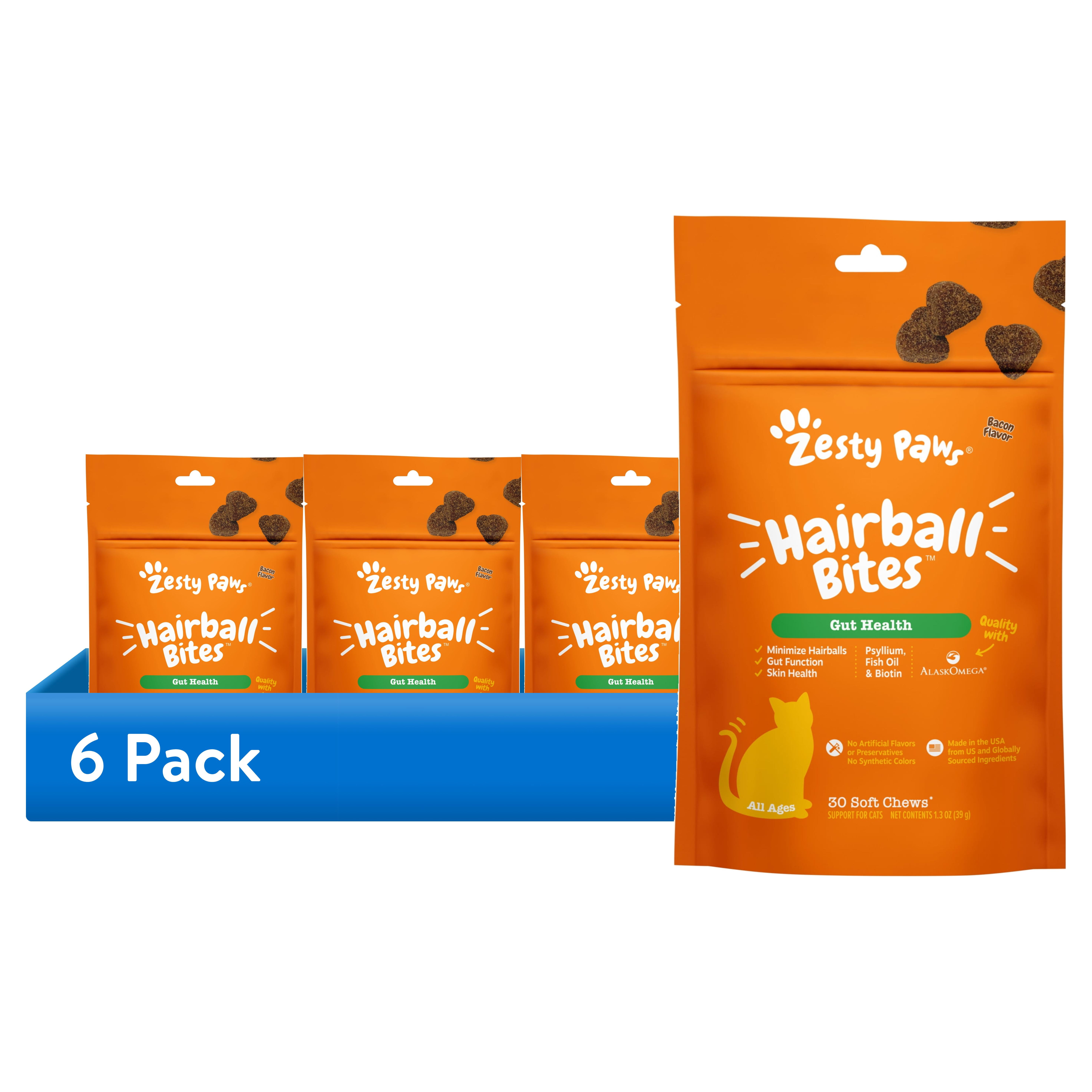 (6 pack) Zesty Paws Cat Hairball Bites, 30 Count