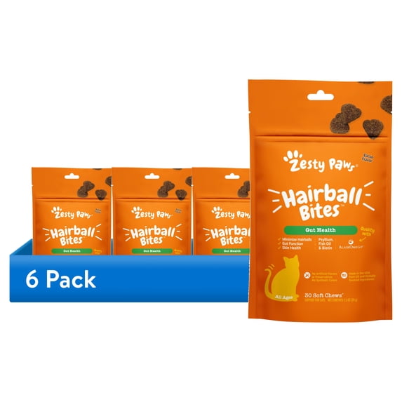 (6 pack) Zesty Paws Cat Hairball Bites, 30 Count
