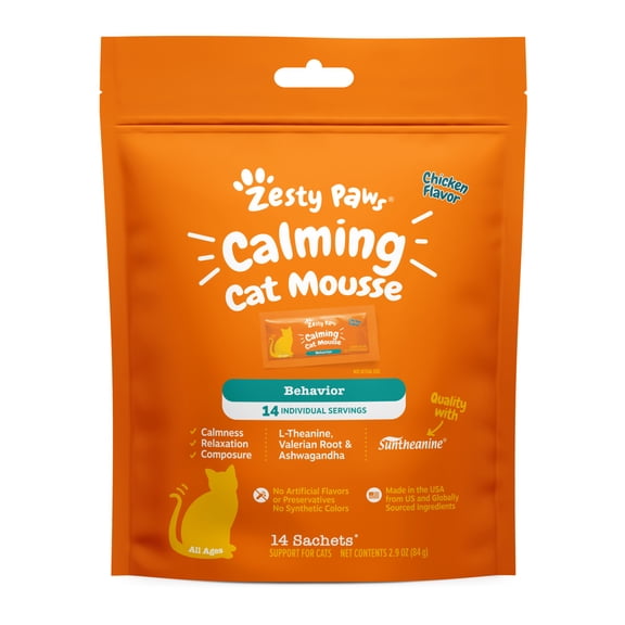 Zesty Paws Cat Mousse Calming, Chicken Flavor, 14ct Sachets pouch