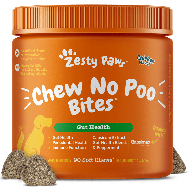 Zesty Paws Chew No Poo Bites for Dogs, Poop Eating Deterrent Functional Dog Supplement, Chicken Flavor, 90ct