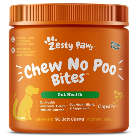 Zesty Paws Chew No Poo Bites Dog Supplement Chicken Flavor, 90 Count