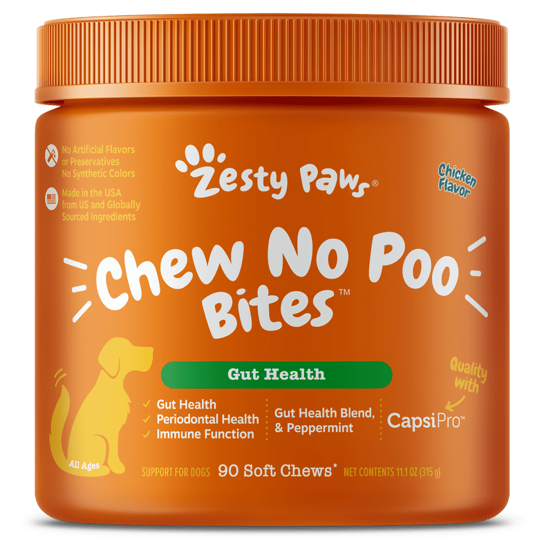 Zesty Paws Chew No Poo Bites for Dogs, Poop Eating Deterrent Functional Dog Supplement, Chicken Flavor, 90ct