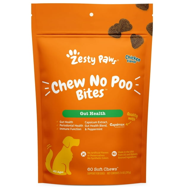 Zesty Paws Chew No Poo Dog Supplement for Dogs, Stool Deterrent & Digestive Support, 60ct