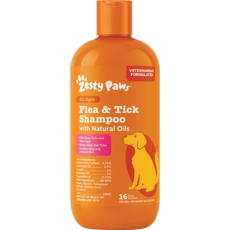 Zesty Paws Flea and Tick Shampoo for Dogs, 16 oz