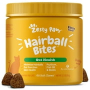 Zesty Paws Gut Health Hairball Bites™ for Cats, Functional Treat Supplement w Psyllium, Fish Oil, Biotin & Zinc, Bacon Flavor, 60 Count Soft Chews