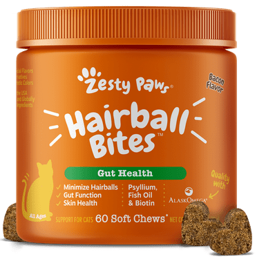 Zesty Paws Hairball Bites for Cats, to Prevent & Minimize Hairball Formation, Bacon 60ct
