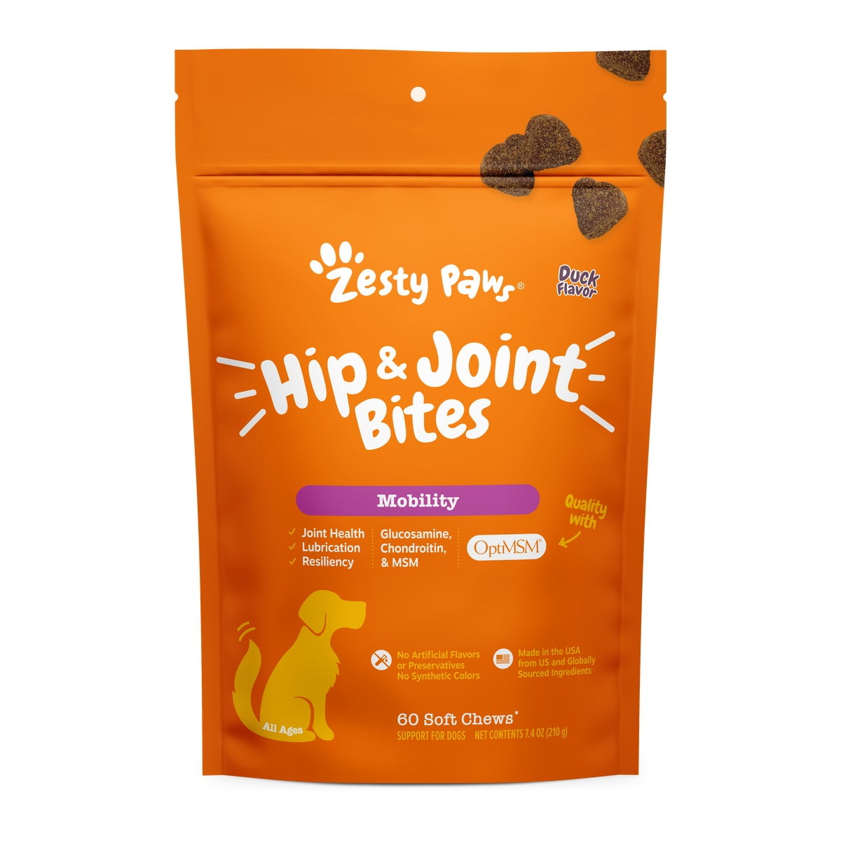 Zesty Paws Hip & Joint Bites Duck Flavor Dog Supplement, 60 Count