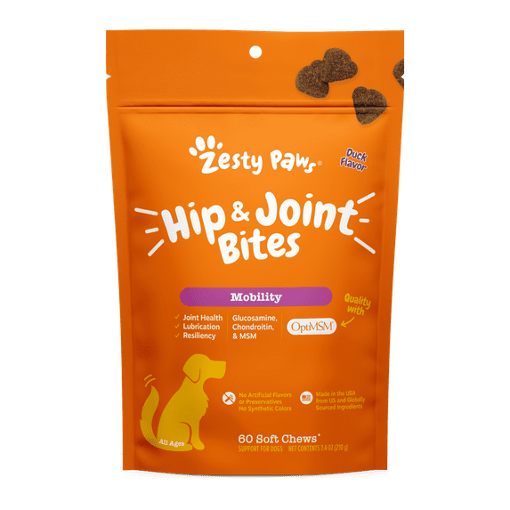 Zesty Paws Hip & Joint Bites for Dogs, for Hip & Joint Health, Duck Flavor, 60ct