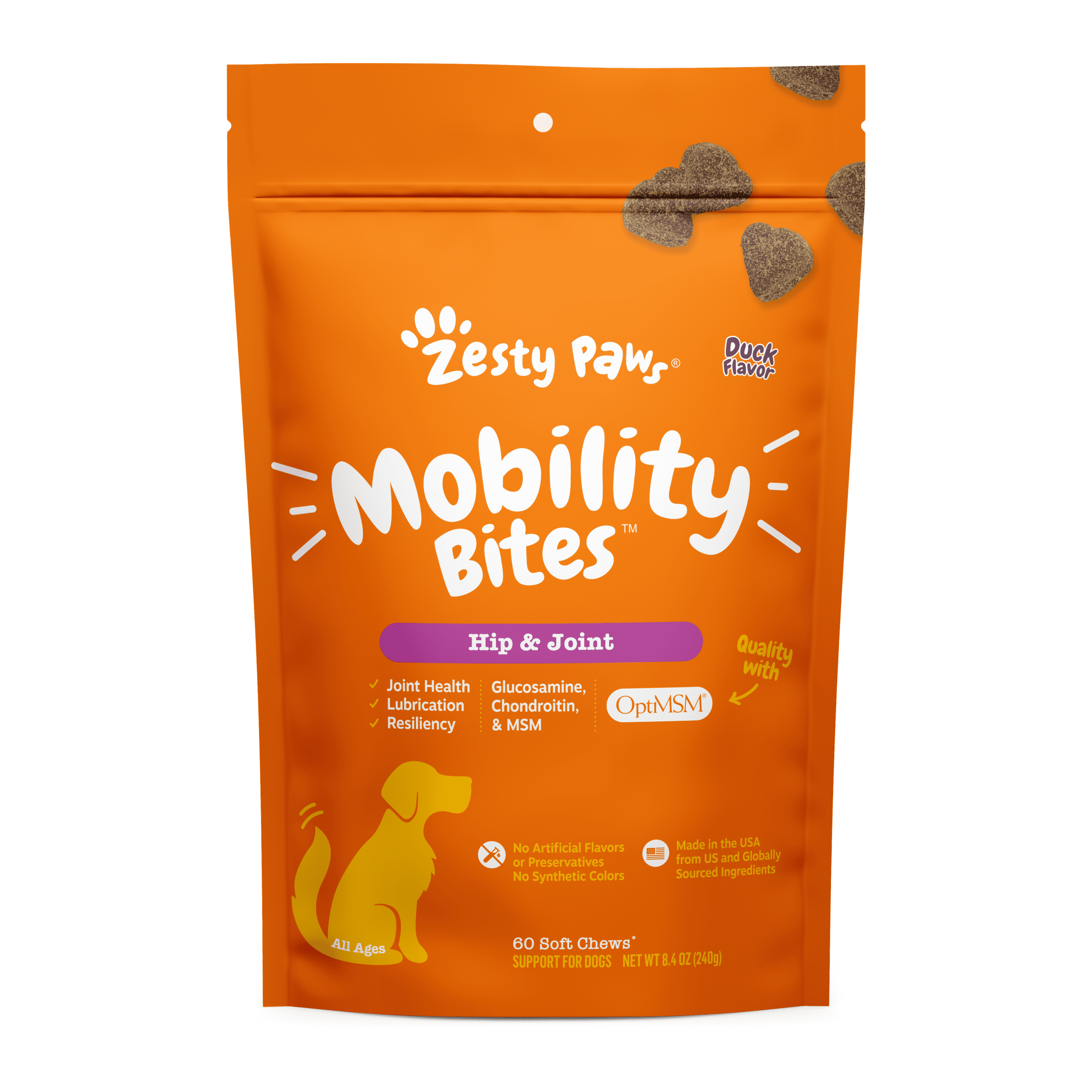 Zesty Paws Mobility Bites, Hip & Joint Care for Dogs, Duck Flavor, 60