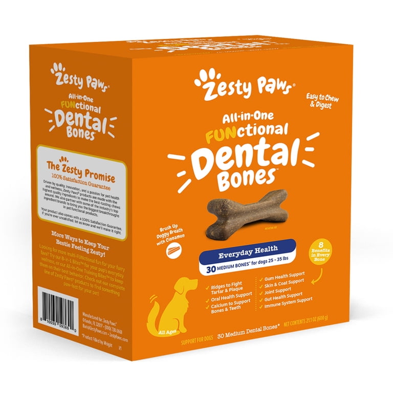 Zesty Paws Dental Bones 30ct, Cinnamon Flavor for Medium Dogs