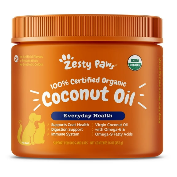 Zesty Paws Organic Coconut Oil for Dogs & Cats, 16oz Jar