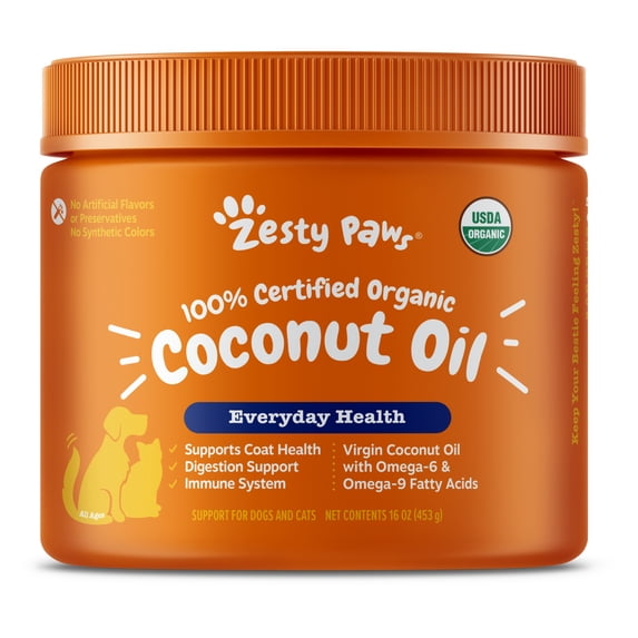 Zesty Paws Certified Organic Coconut Oil Dog Supplement, 16oz