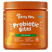 Zesty Paws Probiotic Bites Soft Chews, Digestive Probiotics for Gut Flora & Immune Support, Functional Digestive Health Dog Supplement, Chicken Flavor, 90 Count