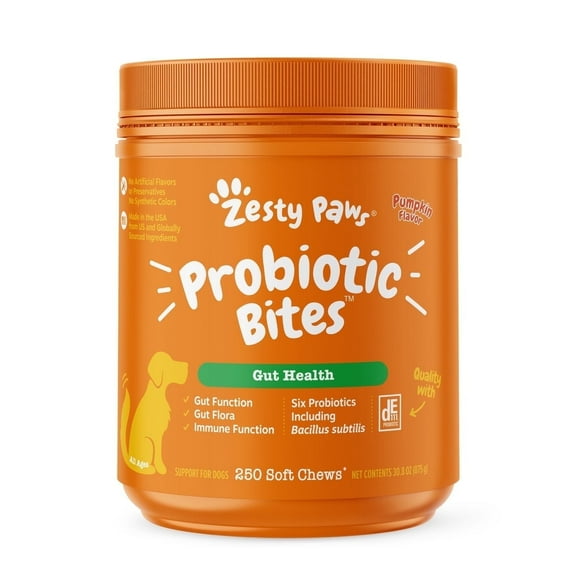 Zesty Paws Probiotic Bites for Dogs, for Gut Health, Pumpkin 250ct