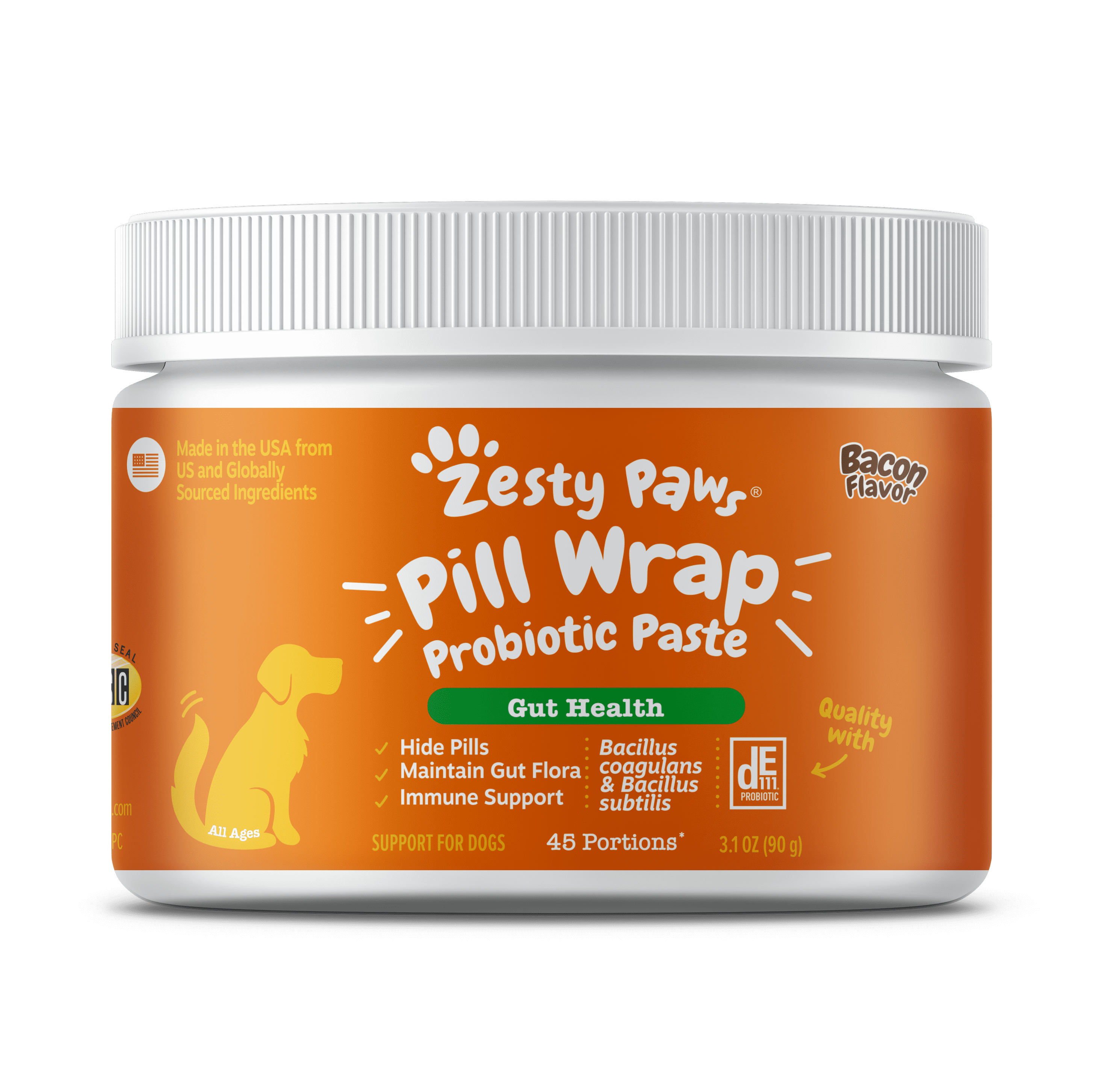 Zesty Paws Probiotic Pill Wrap Paste for Dogs, Bacon, 45 Count, Dry Training Treats Paste