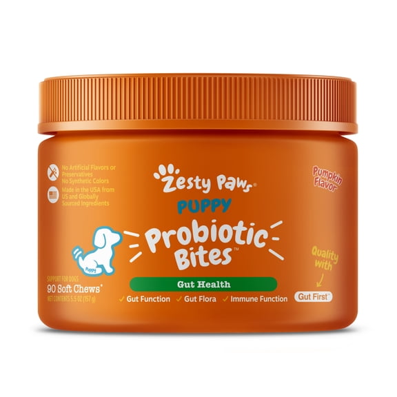 Zesty Paws Puppy Probiotic Bites Pumpkin Flavor Dog Supplement, 90 Count