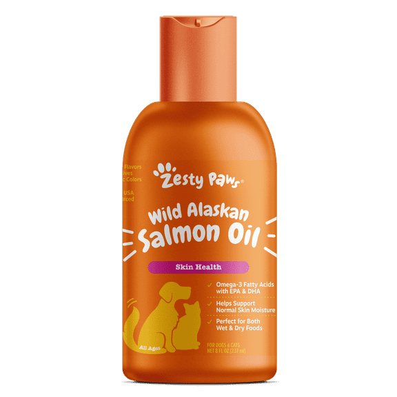 Zesty Paws Pure Wild Alaskan Salmon Oil Liquid Food Supplement for Dogs or Cats, 8 fl oz, Skin Care