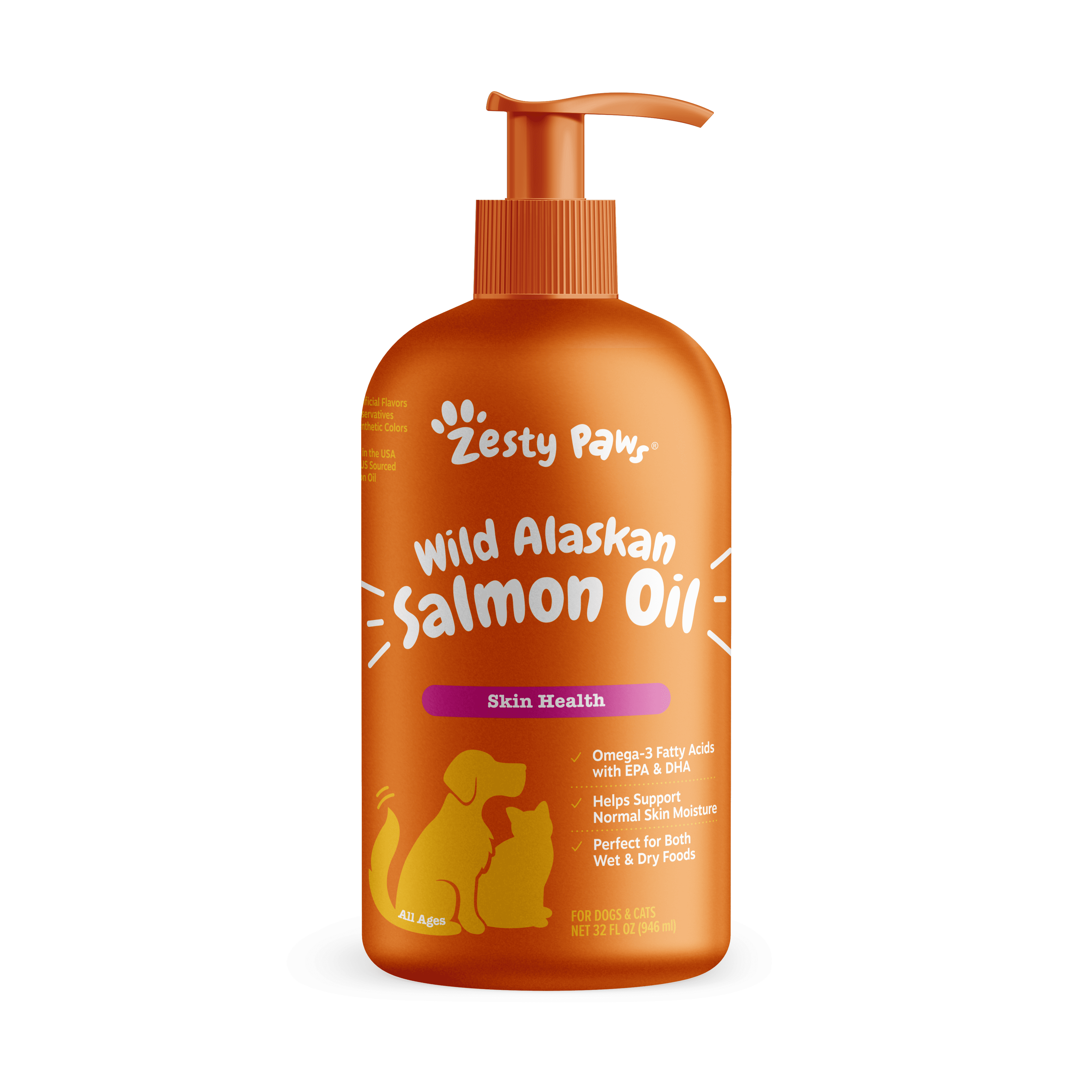Zesty Paws Pure Wild Alaskan Salmon Oil for Cats and Dogs, 32 Fl. Oz