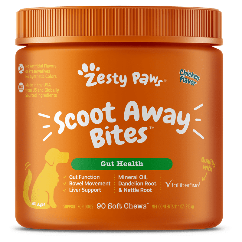 Zesty Paws Scoot Away Bites for Dogs, Digestive Support Functional Dog Supplement, Chicken Flavor, 90 Count Soft Chews
