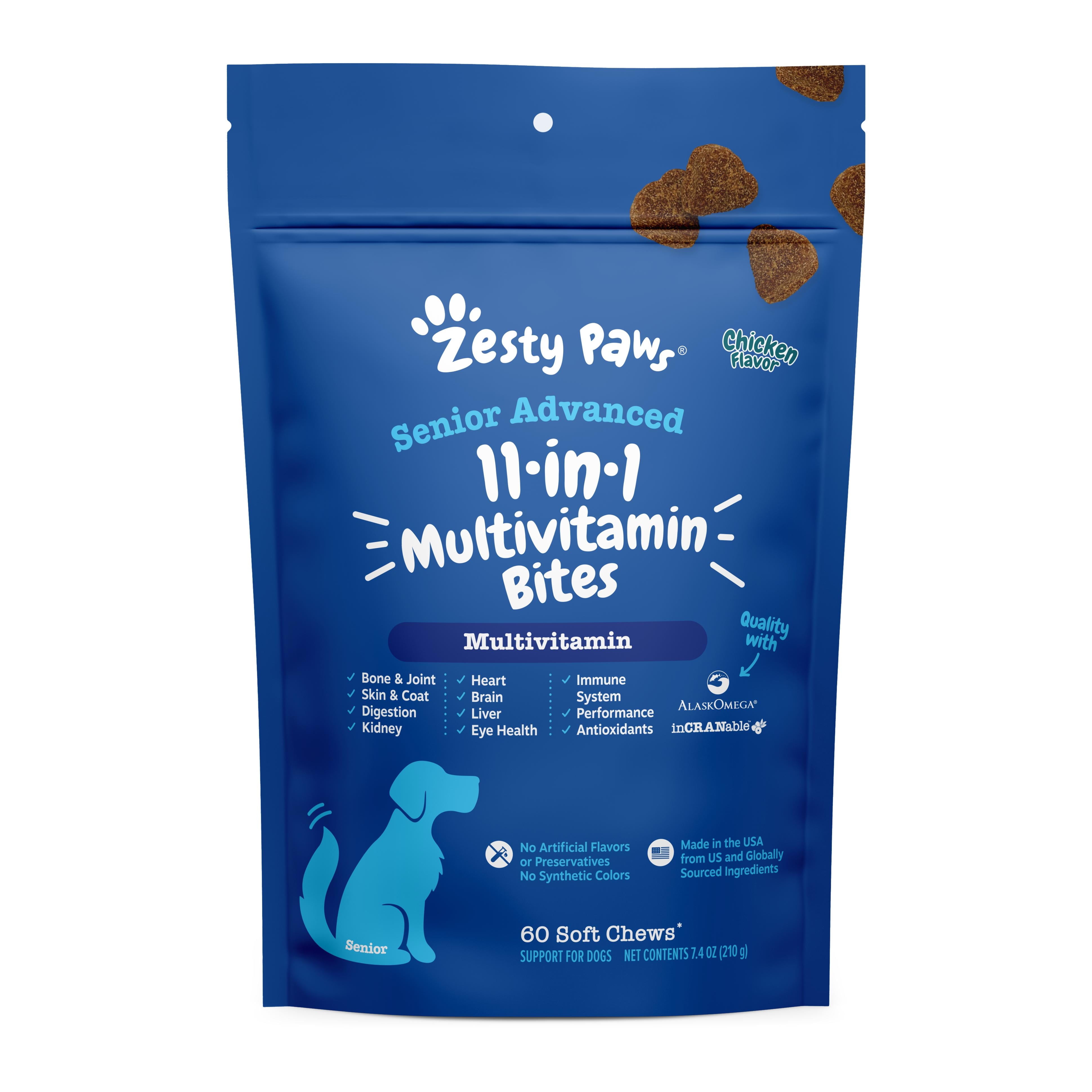 Zesty Paws Senior Advanced 11-in-1 Multifunctional Bites for Senior Dogs, Chicken 60ct