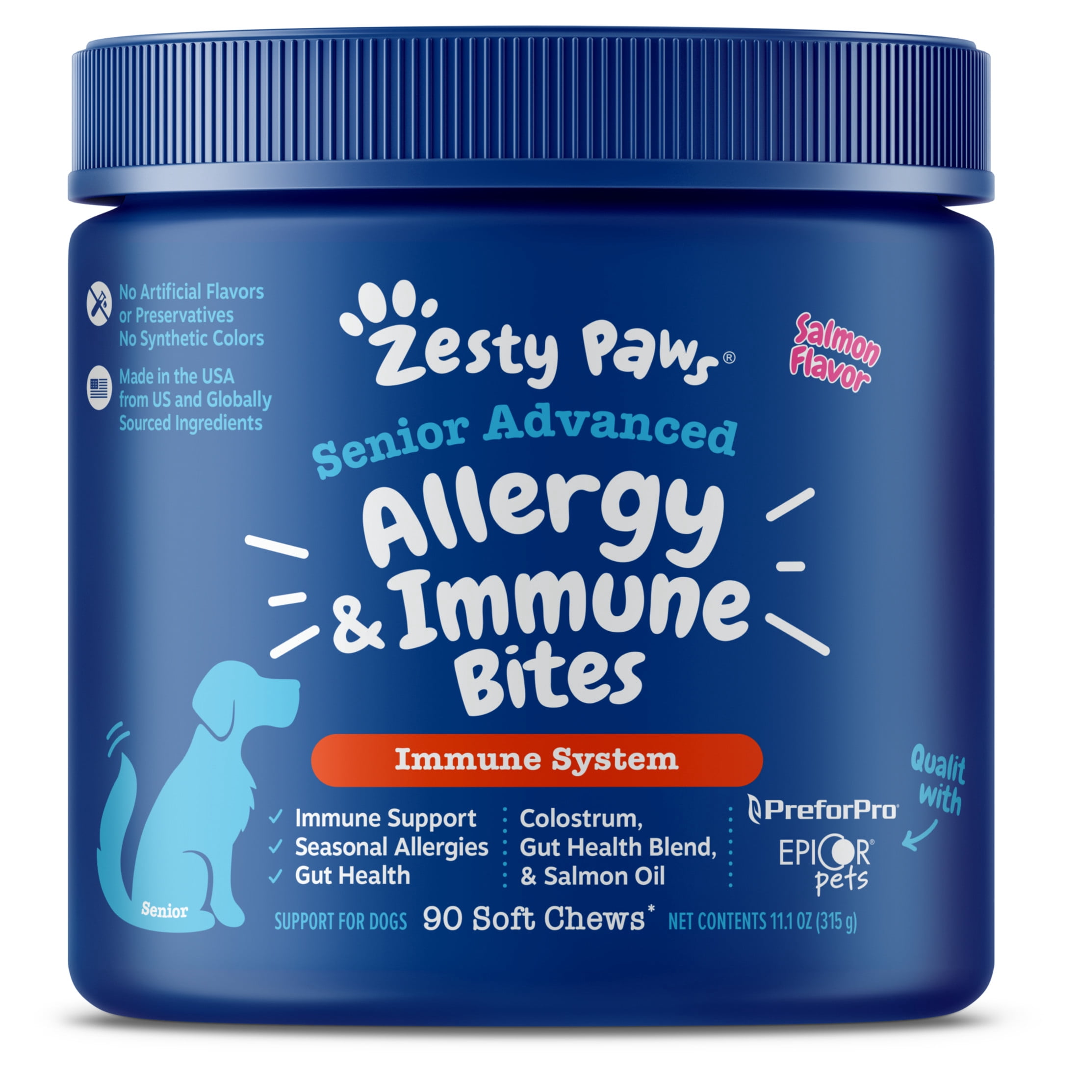 Zesty Paws Senior Advanced Allergy & Immune Bites Salmon Flavor Dog Supplement, 90 Count