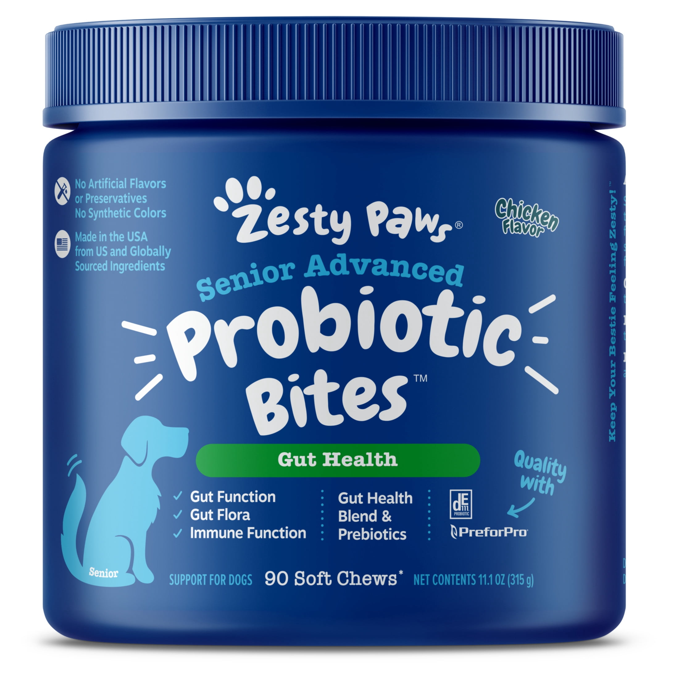 Zesty Paws Senior Advanced Probiotic Bites for Dogs Chicken Flavor, 90 Count