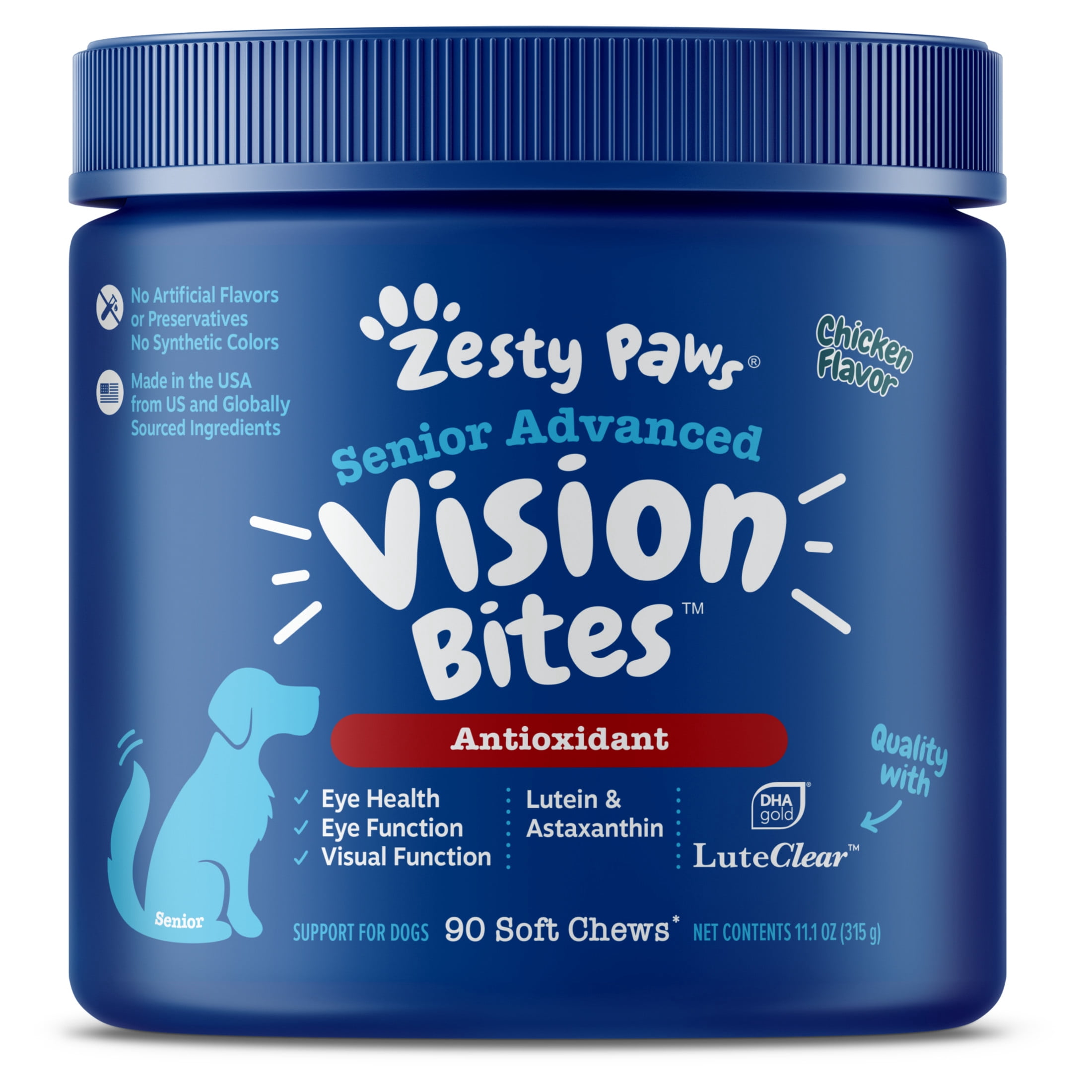 Zesty Paws Senior Advanced Vision Bites Chicken Flavor Dog Supplement, 90 Count
