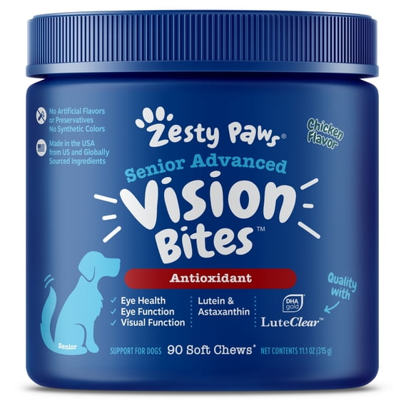 Zesty Paws Senior Advanced Vision Bites Chicken Flavor Dog Supplement, 90 Count